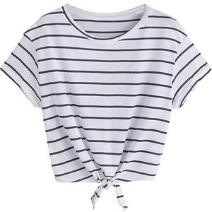 Cropped B&W Striped T-Shirt